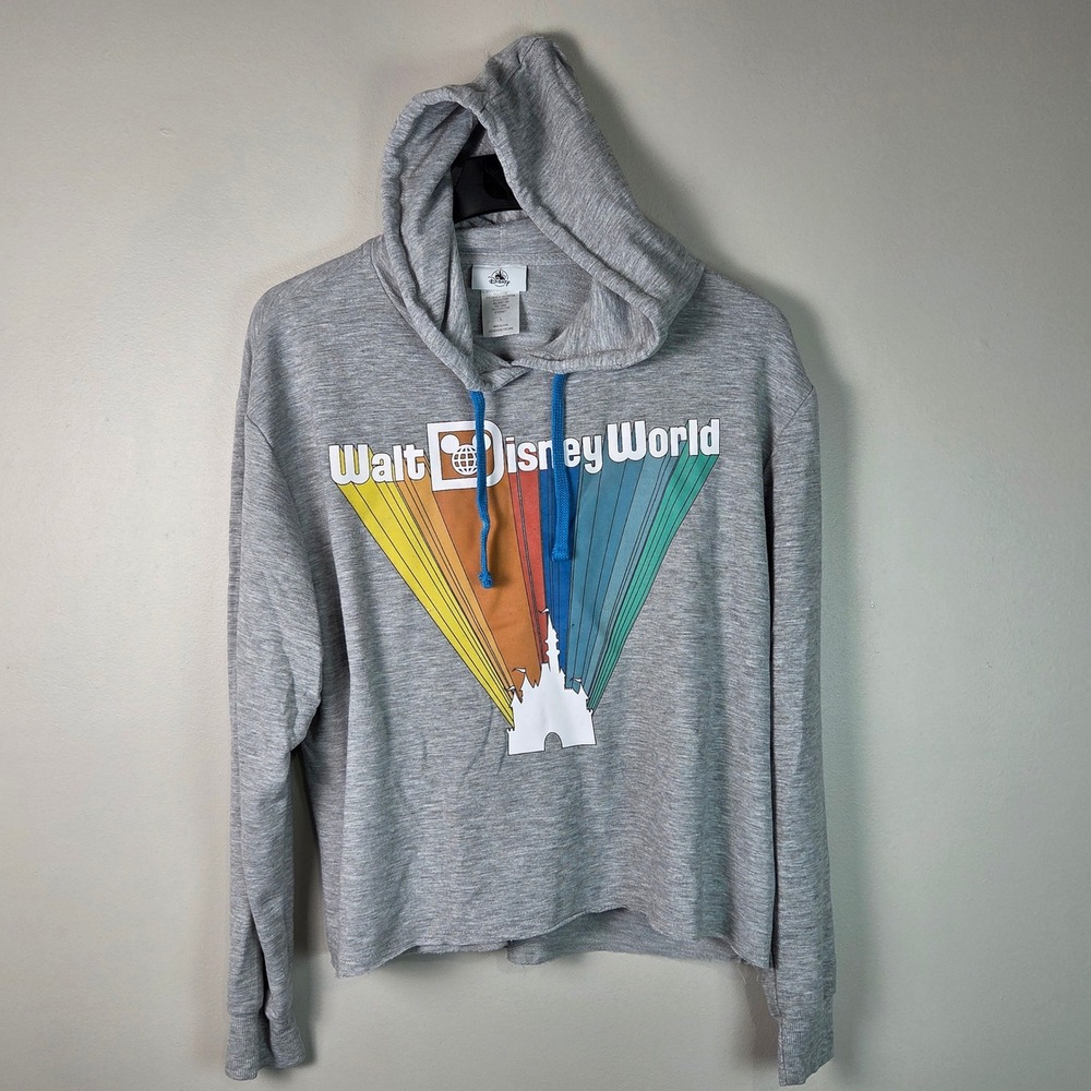 Disney Hoodie Women Large Grey Excellent Rainbow Castle Walt Disney World Crop